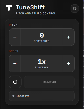 TuneShift popup in dark mode