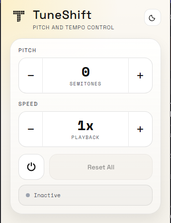 TuneShift popup in light mode